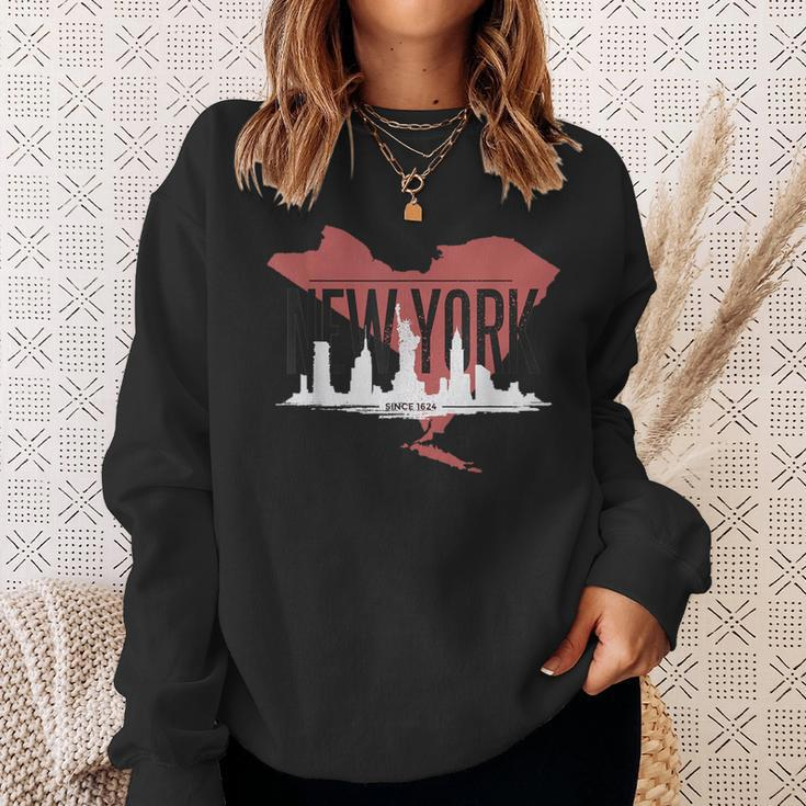 New York City Since 1624 Skyline State Map Ny Nyc Sweatshirt Gifts for Her