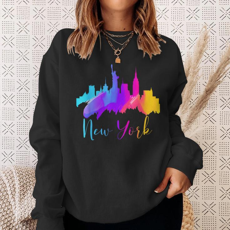 New York Watercolor Skyline Souvenir Nyc Liberty Big Apple Sweatshirt Gifts for Her