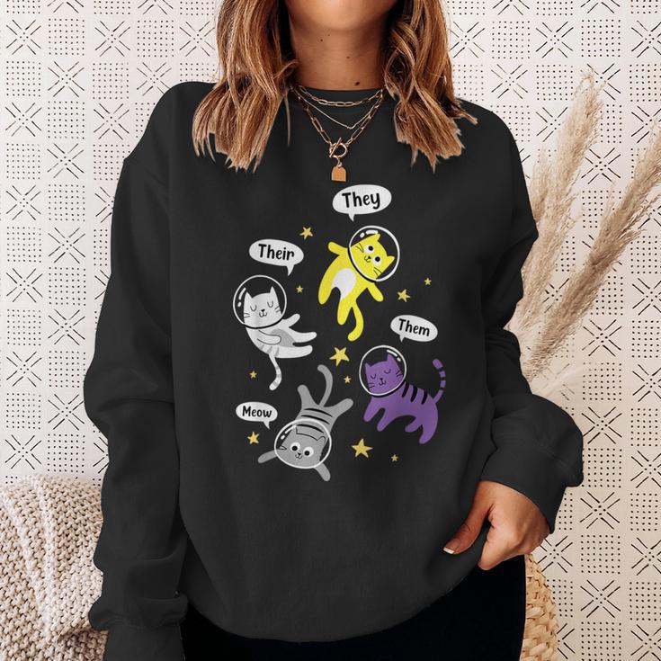 Nonbinary Space Kittens Cats They Them Enby Ally Lgbt Pride Sweatshirt Gifts for Her