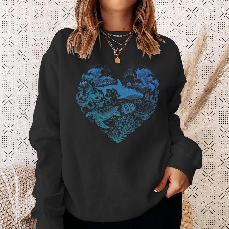 Ocean Life Heart Love Sea Turtle Octopus Whale Fishes Sweatshirt Gifts for Her