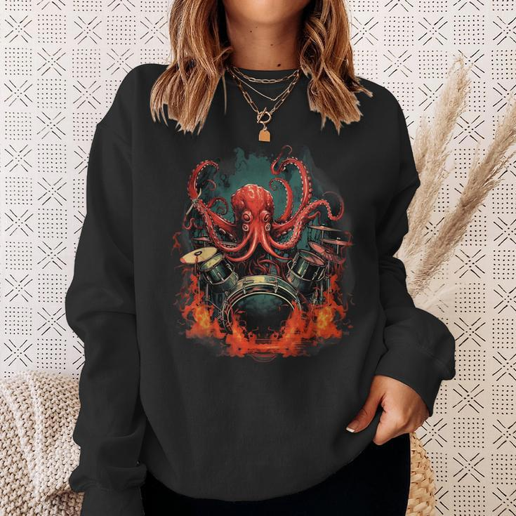 Octopus Japanese Playing Drums Drummer Drumming Musician Sweatshirt Gifts for Her