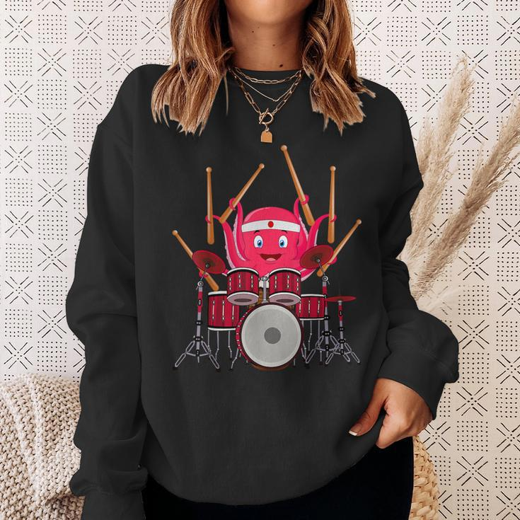 Octopus Playing Drums Music Musician Band Octopus Drummer Sweatshirt Gifts for Her