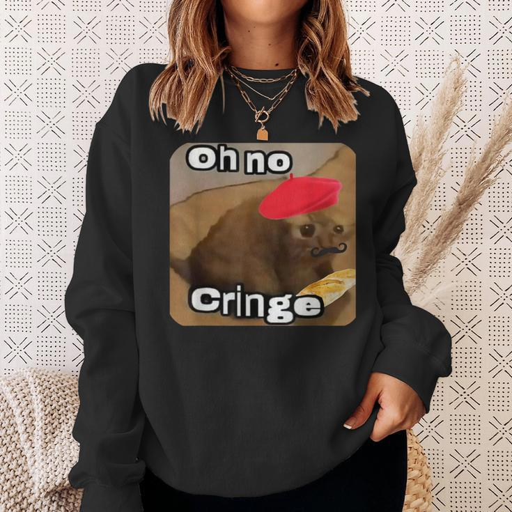 Oh No Cringe Cat French Baguette Internet Cat Meme Sweatshirt Geschenke für Sie