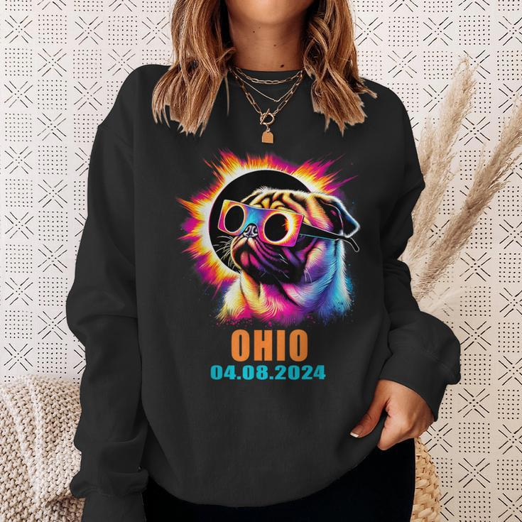 Ohio Total Solar Eclipse 2024 Pug Dog With Glasses Sweatshirt Gifts for Her