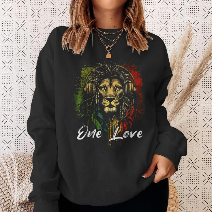 One Love Rasta Reggae Music Headphones Rastafari Reggae Lion Sweatshirt Gifts for Her