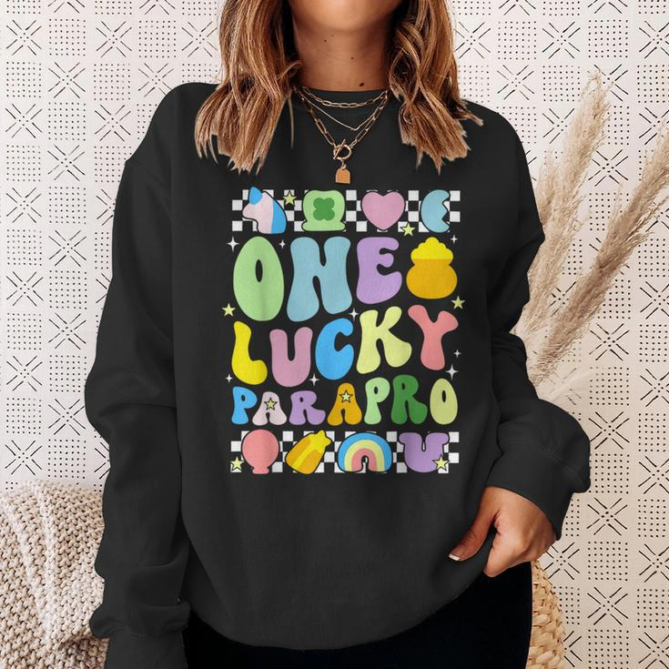 One Lucky Parapro St Patrick's Day Paraprofessional Groovy Sweatshirt Gifts for Her