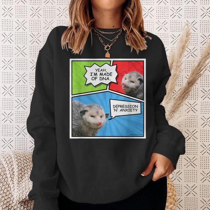 Opossum Comic Yeah I’M Made Of Dna Depression Anxiety Meme Sweatshirt Gifts for Her