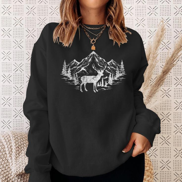 Outdoor Forest Animal Wildlife Mountains Nature Trees Deer Sweatshirt Gifts for Her