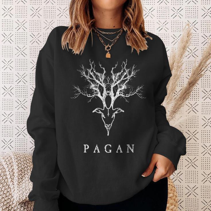 Pagan Tree Horn Goat Distressed Vintage Style Sweatshirt Gifts for Her