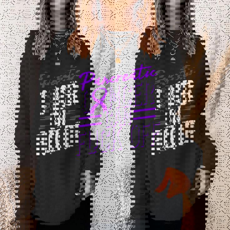 Pancreatic Cancer Fuck Off Purple Ribbon Support Sweatshirt Gifts for Her