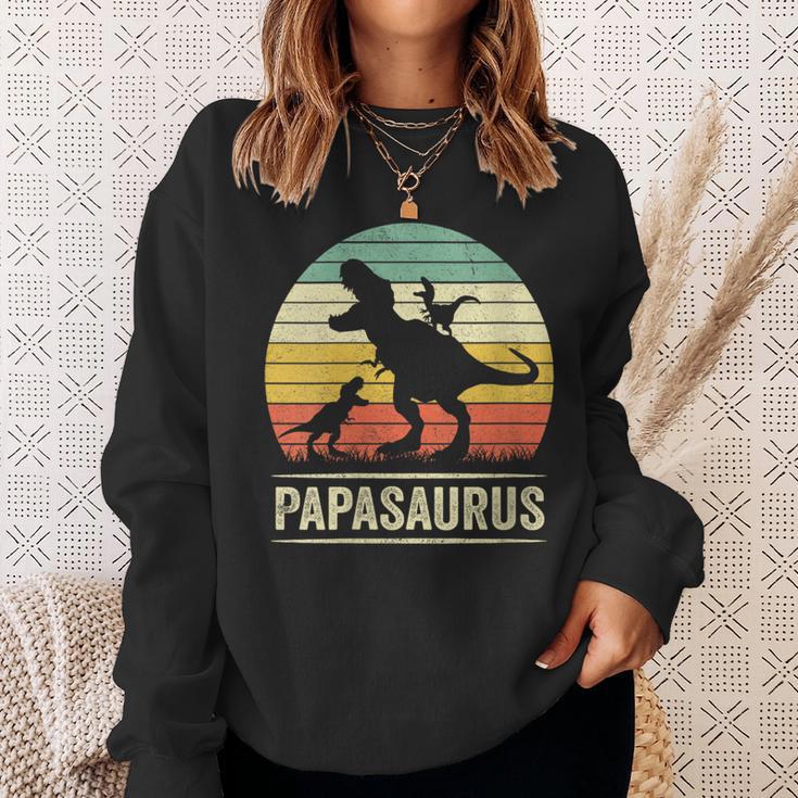 Papasaurus Dinosaur Papa Tyrannosaurus Dino Twin Pack Mit-Ausschnitt Sweatshirt Geschenke für Sie