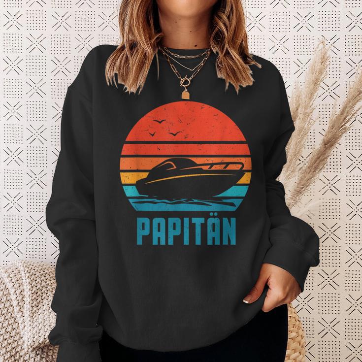 Papitän Motorboot Bootsführerscheinatertag Papa Kapitän Sweatshirt Geschenke für Sie