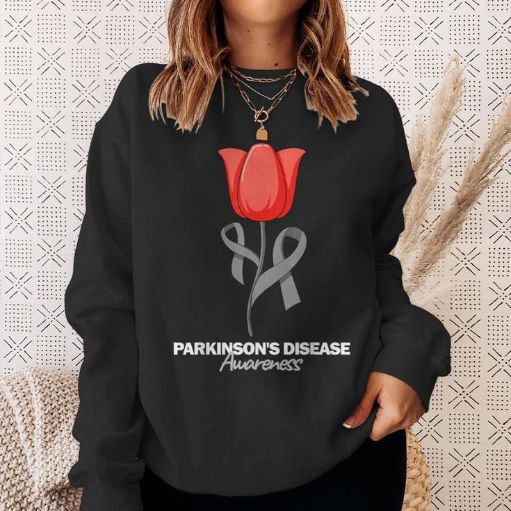 Parkinson's Disease Awareness April Month Red Tulip Sweatshirt Gifts for Her