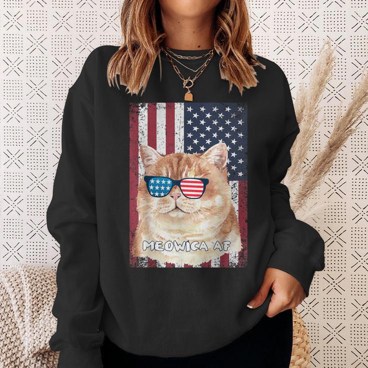 Patriotic Cat Meowica Af 4Th Of July Usa American Flag Sweatshirt Gifts for Her