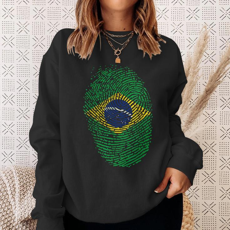 Patriotic Fingerprint Brazil Brazilian Flag Sweatshirt Gifts for Her