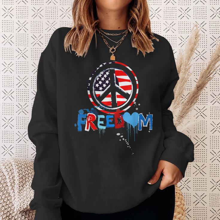 Patriotic Peace Sign Usa Flag Freedom Vote Sweatshirt Gifts for Her