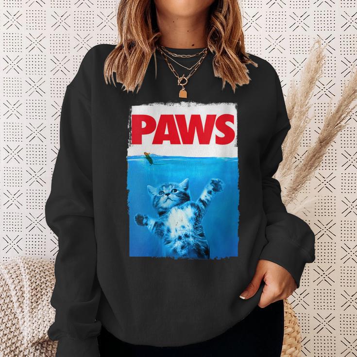 Paws Cat And Mouse Top Cute Cat Lover Parody Top Sweatshirt Gifts for Her