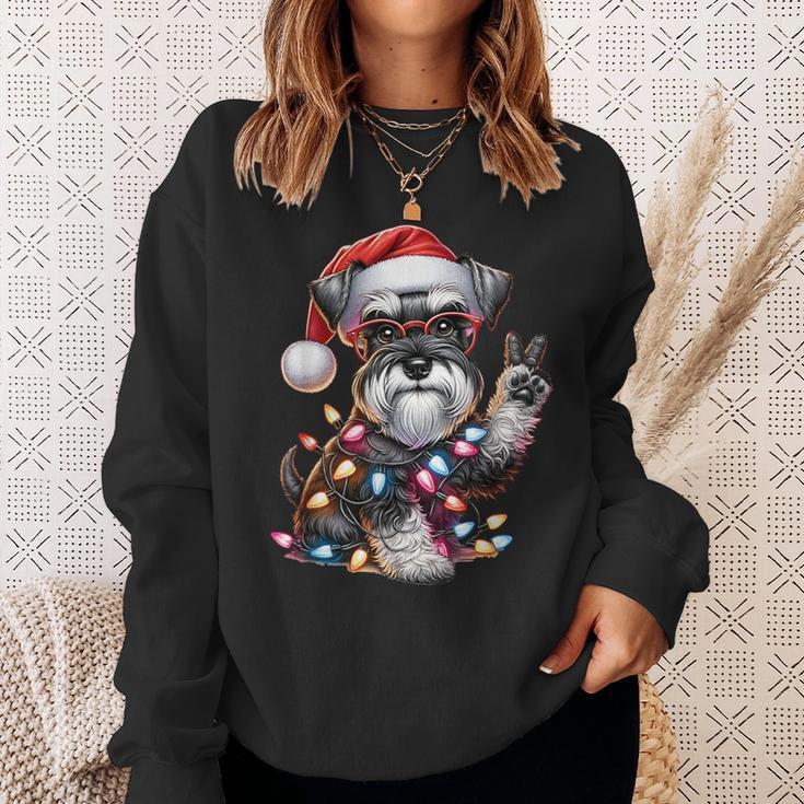 Peace Hand Miniature Schnauzer Santa Christmas Dog Pajamas Sweatshirt Gifts for Her