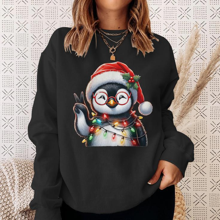Peace Sign Hand Penguin Santa Christmas Penguin Pajamas Sweatshirt Gifts for Her