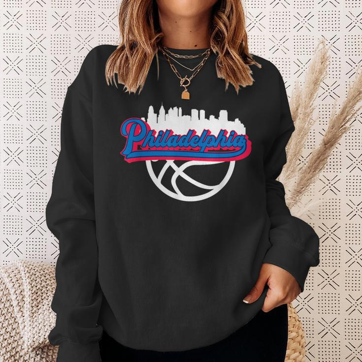 Philadelphia Vintage Basketball Script City Skyline Fan Sweatshirt Gifts for Her