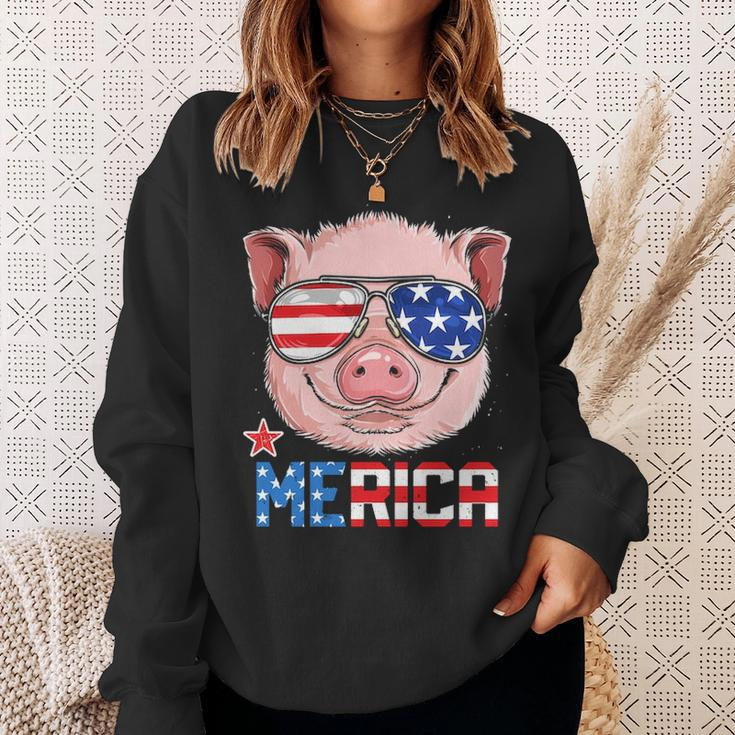 Pig 4Th Of July Merica American Flag Sunglasses Sweatshirt Gifts for Her