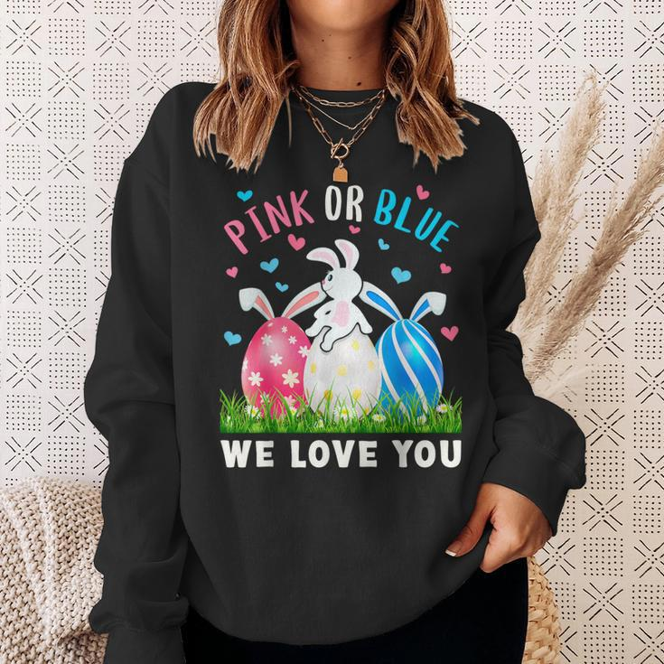 Pink Or Blue We Love You Gender Reveal Easter Bunny Dad Mom Sweatshirt Gifts for Her