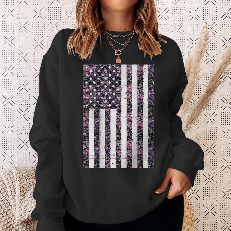 Pink Deer Hunting Camo Camouflage American Flag Back Print Sweatshirt Gifts for Her