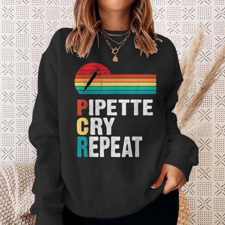 Pipette Cry Repeat Pcr Retro Vintage Dna Lab Scientist Sweatshirt Gifts for Her