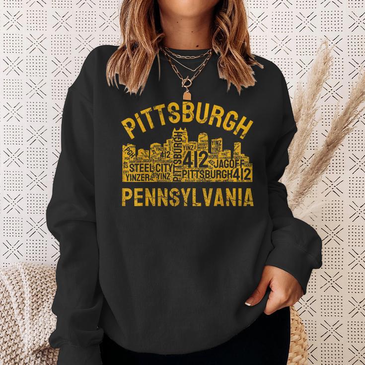 Pittsburgh Pennsylvania Sl City Skyline 412 Home Vintage Sweatshirt Gifts for Her