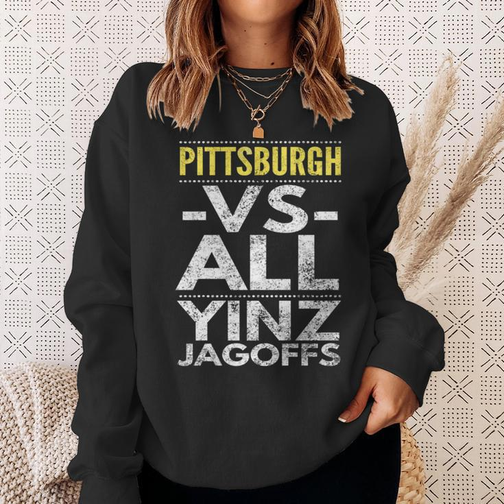 Pittsburgh -Vs- All Yinz Jagoffs Distressed Sweatshirt Gifts for Her
