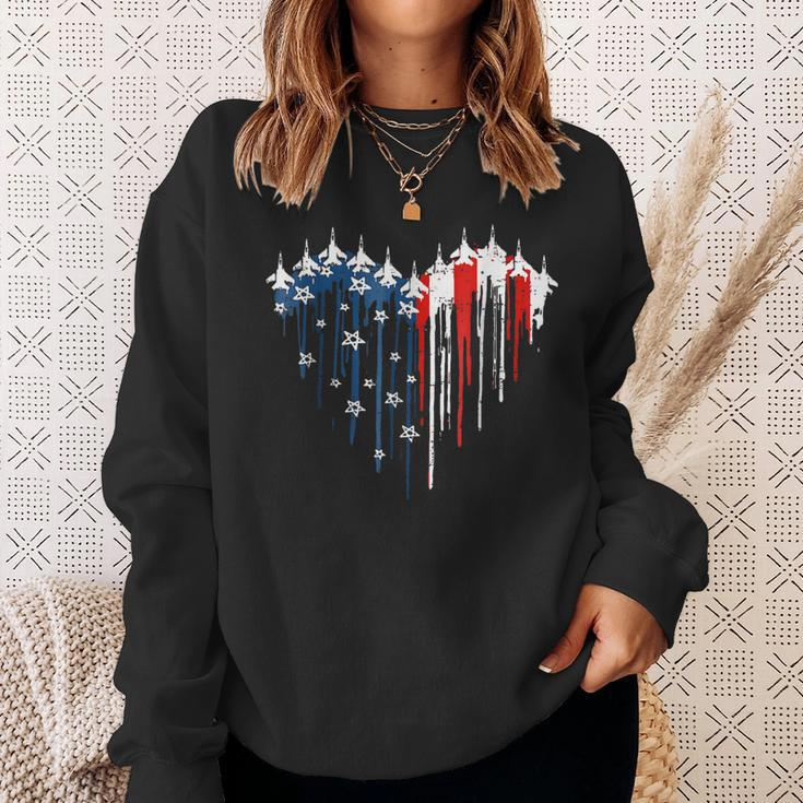 Plane Flag Heart America 4Th Of July Sweatshirt Gifts for Her