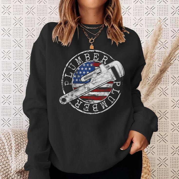 Plumber American Flag Plumbing Usa Patriot Stamp Style Sweatshirt Gifts for Her