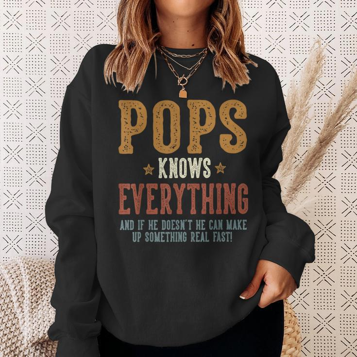 Pops Knows Everything Humorous Father's Day Pops Sweatshirt Gifts for Her