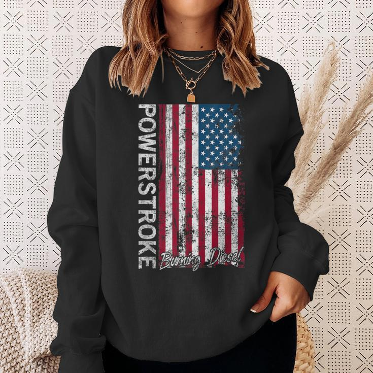 Powerstroke Burning Diesel American Flag Sweatshirt Gifts for Her