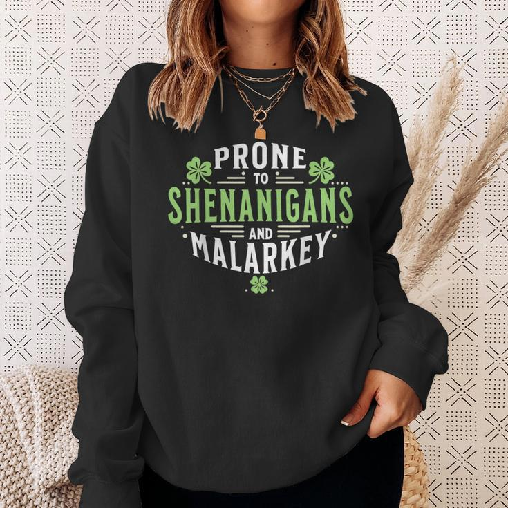 Prone To Shenanigans & Malarkey Fun Clovers St Patrick's Day Sweatshirt Gifts for Her