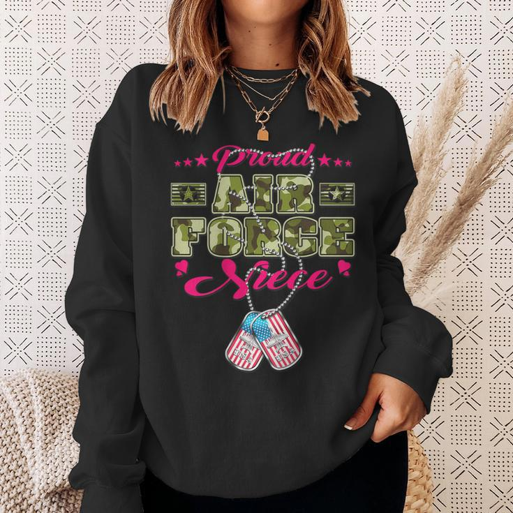 Proud Air Force Niece Camo Us Flag Dog Tag Military Family Sweatshirt Gifts for Her