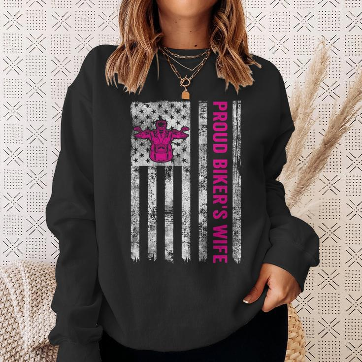 Proud Biker's Wife American Flag Patriotic Sweatshirt Gifts for Her