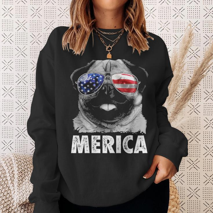Pug 4Th Of July Merica Men Women Usa American Flag Sweatshirt Gifts for Her