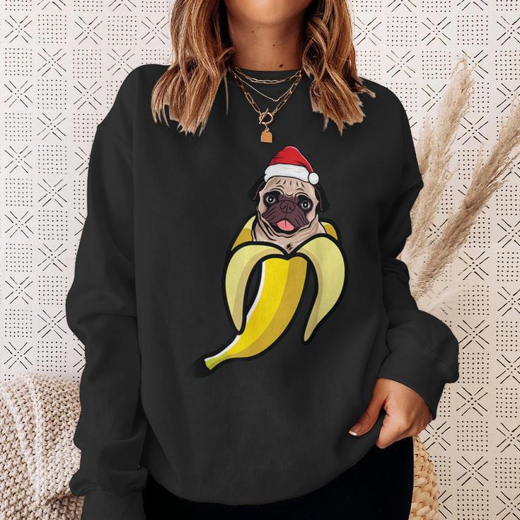 Pug Banana Santa Hat Christmas Pajama Cute Dog Puppy X-Mas Sweatshirt Gifts for Her