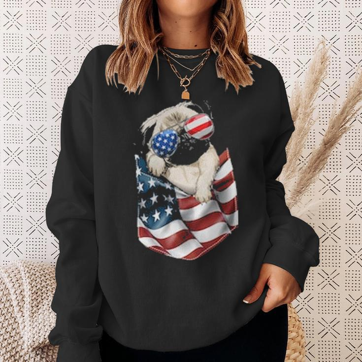 Pug In Pocket Dog 4Th July Usa Flag Sweatshirt Gifts for Her