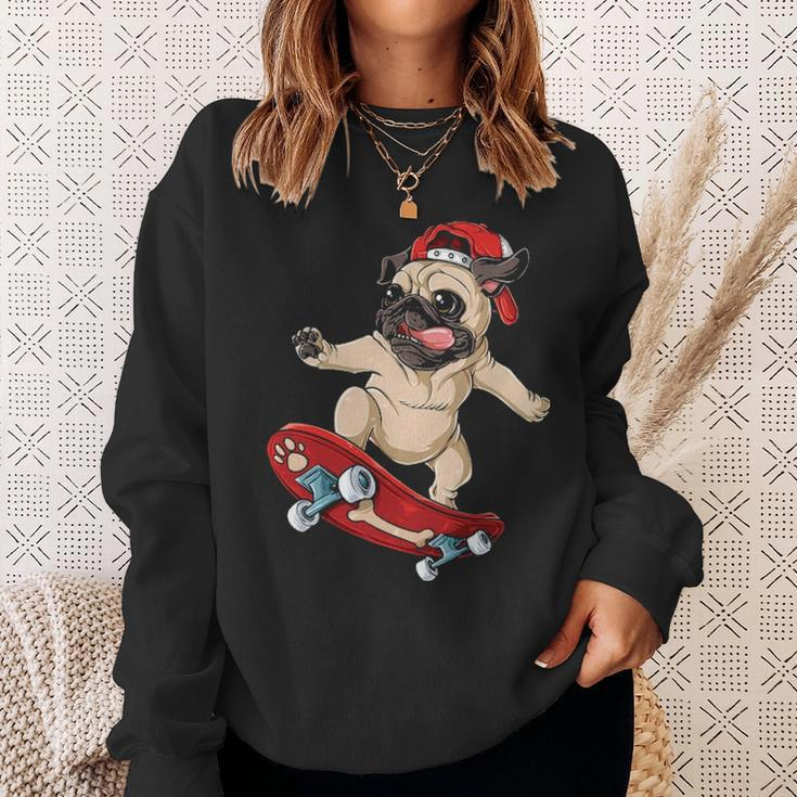 Pug Skateboard Dog Puppy Skater Skateboarding Sweatshirt Gifts for Her