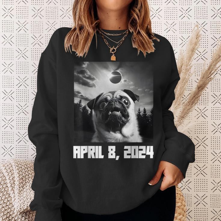 Pug Taking Selfie Totality 04 08 24 Total Solar Eclipse 2024 Sweatshirt Gifts for Her