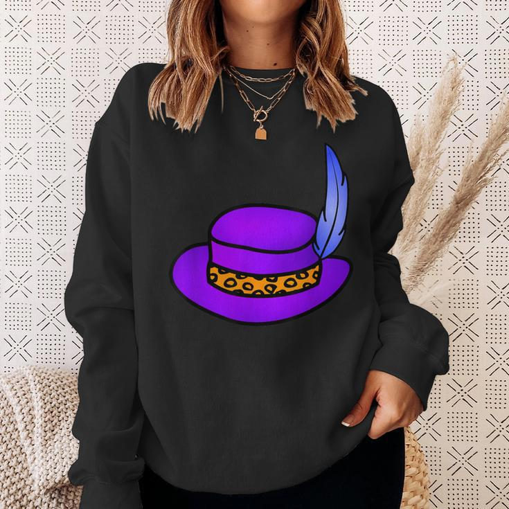 Purple Hat With Blue Feather & Cheetah Pattern Band Sweatshirt Gifts for Her