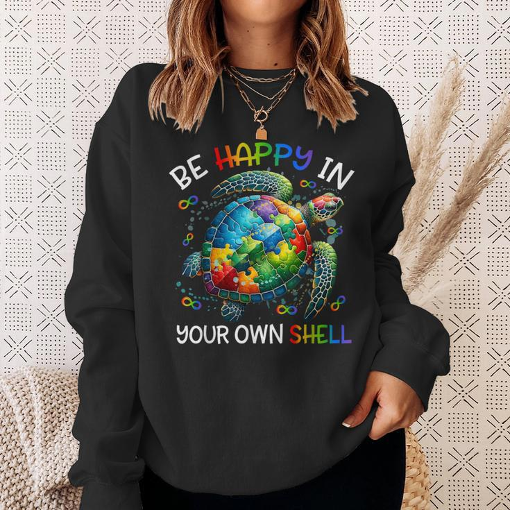 Puzzle Turtle Be Happy In Your Own Shell Autism Awareness Sweatshirt Gifts for Her