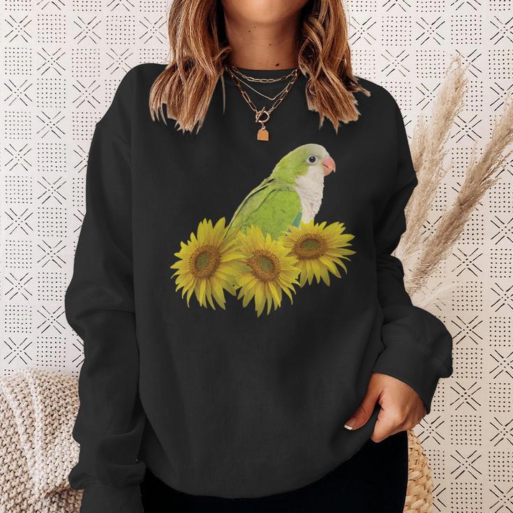 Quaker Parrot Green Monk Parakeet Sunflower Sweatshirt Gifts for Her