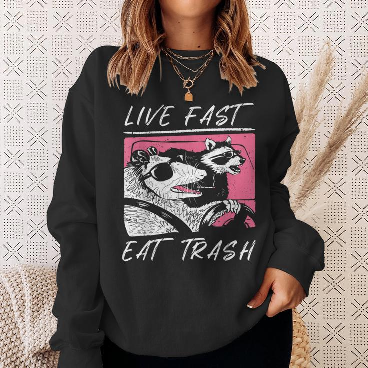 Raccoon And Possum Live Fast Eat Trash Enjoy Life Adventure Sweatshirt Gifts for Her