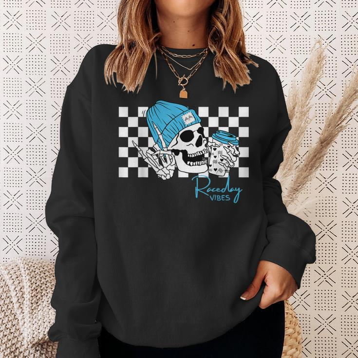 Raceday Vibes Checkered Flag Racing Skull Dirt Track Racing Sweatshirt Gifts for Her