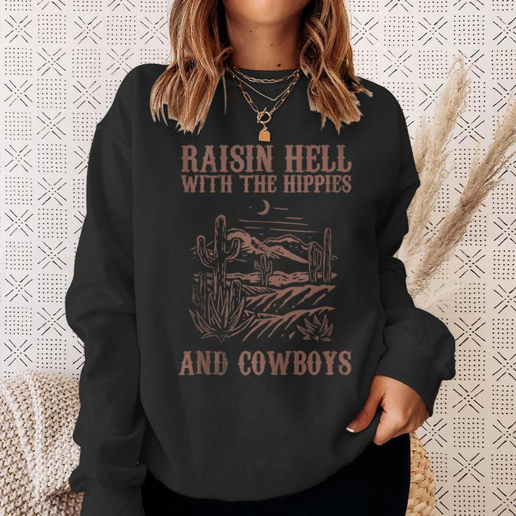 Raising Hell With The Hippies And Cowboys Western Cowgirl Sweatshirt Gifts for Her