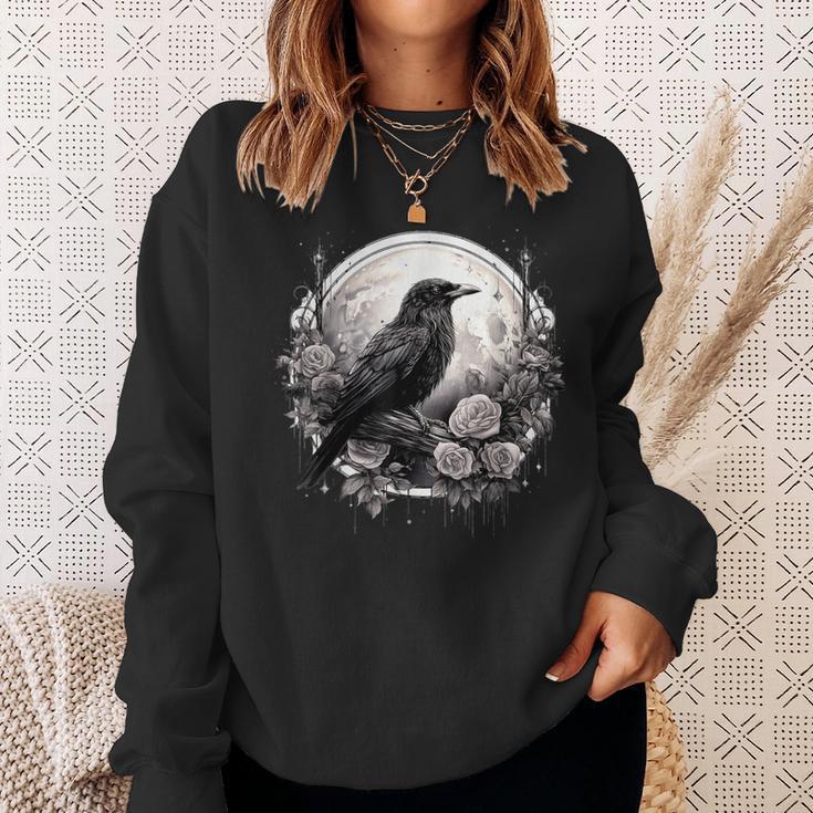 Raven Full Moon Gothic Witchy Crow Roses Mystical Sweatshirt Gifts for Her