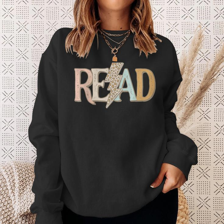 Read Leopard Lightning Bolt Book Lover Librarian Reader Sweatshirt Gifts for Her